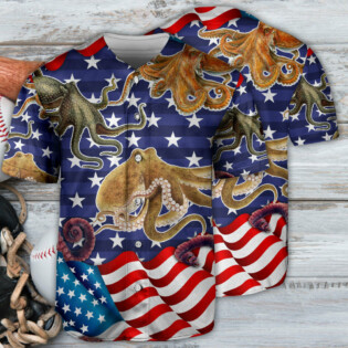 Octopus USA FLag Art - Baseball Jersey - Owl Ohh - Owl Ohh
