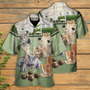 Lawn Bowling Cat Play In Yard - Hawaiian Shirt - Owl Ohh for men and women, kids - Owl Ohh