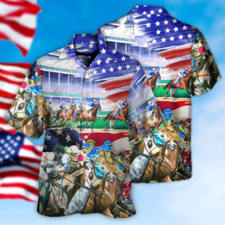 Horse USA Flag Horse Racing Amazing Seat Lover - Hawaiian Shirt - Owl Ohh for men and women, kids - Owl Ohh