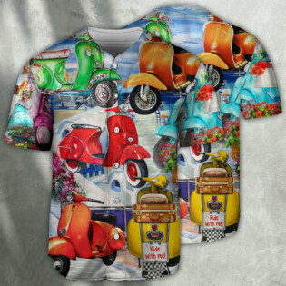 Scooter Chill With Your Scooters By Greece Beach With Flower - Baseball Jersey - Owl Ohh