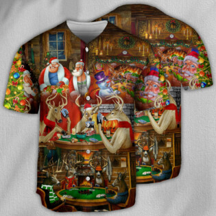Poker Gambling Santa And Friends Play Poker - Baseball Jersey - Owl Ohh - Owl Ohh
