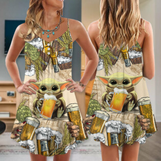 Star Wars Baby Yoda And Beer Wheat - V-neck Sleeveless Cami Dress