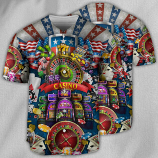 Poker US Flag Casino Lover - Baseball Jersey - Owl Ohh - Owl Ohh