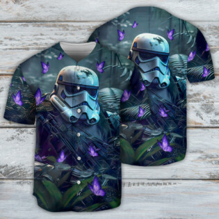 Starwars Stormtrooper In The Jungle With Purple Flowers - Baseball Jersey