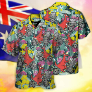 Kangaroo And Koala Ride Cycling Flower Art - Hawaiian Shirt - Owl Ohh for men and women, kids - Owl Ohh