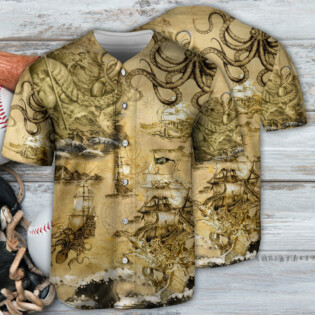 Octopus Sea Map Vintage Art - Baseball Jersey - Owl Ohh - Owl Ohh