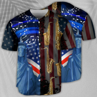 Saxophone Music USA Flag Independence Day - Baseball Jersey - Owl Ohh