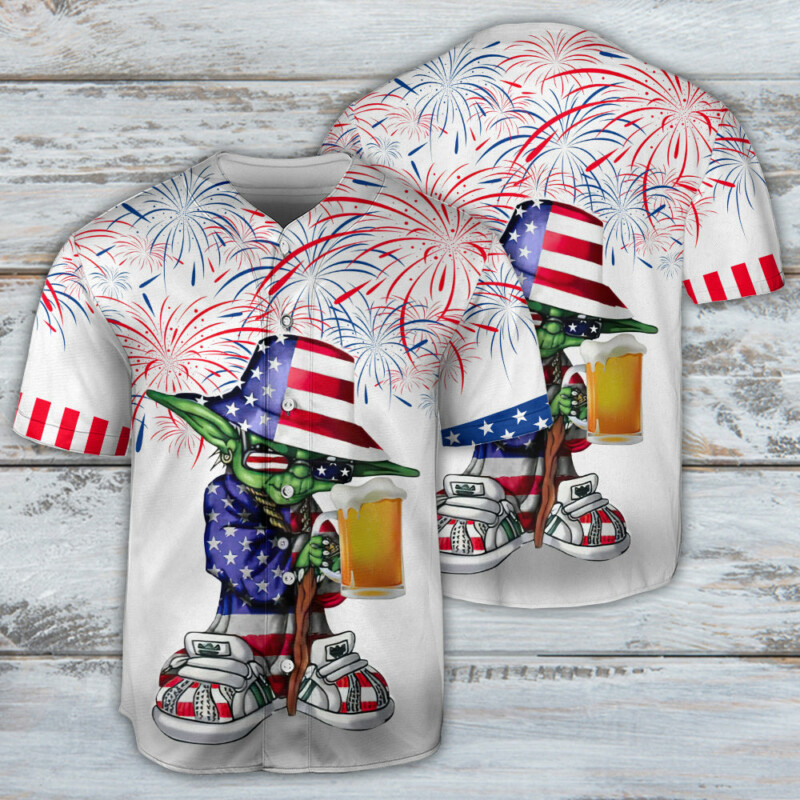 Independence Day SW Yoda With Beer - Baseball Jersey