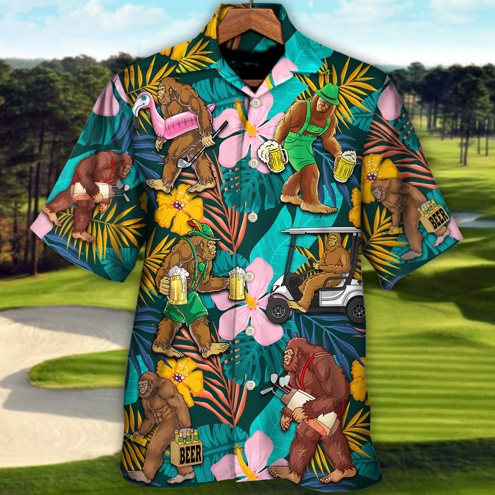 Golf Funny Bigfoot Playing Golf Golf and Beer Tropical Lover - Hawaiian Shirt