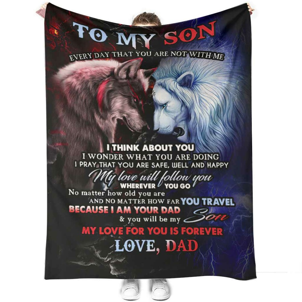 Wolf Lion To My Son Love Dad - Flannel Blanket - Owl Ohh - Owl Ohh