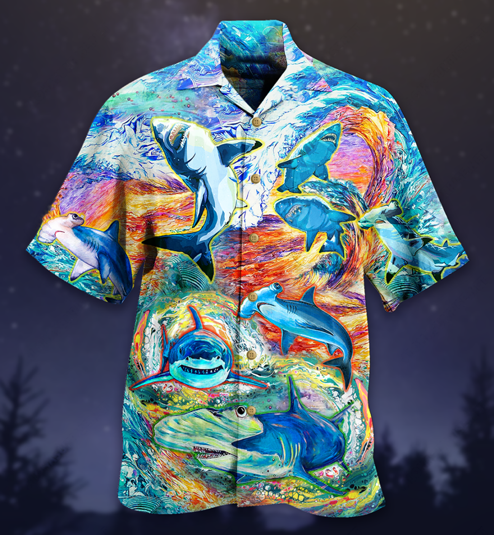Shark Painting Color - Hawaiian Shirt - Owl Ohh - Owl Ohh