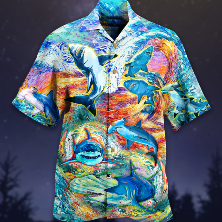 Shark Painting Color - Hawaiian Shirt - Owl Ohh - Owl Ohh