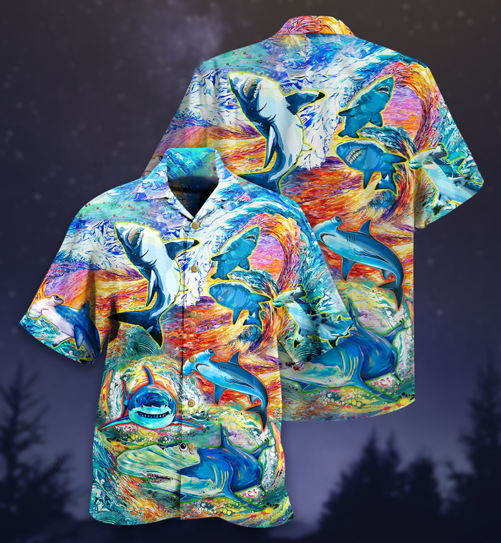 Shark Painting Color - Hawaiian Shirt - Owl Ohh - Owl Ohh