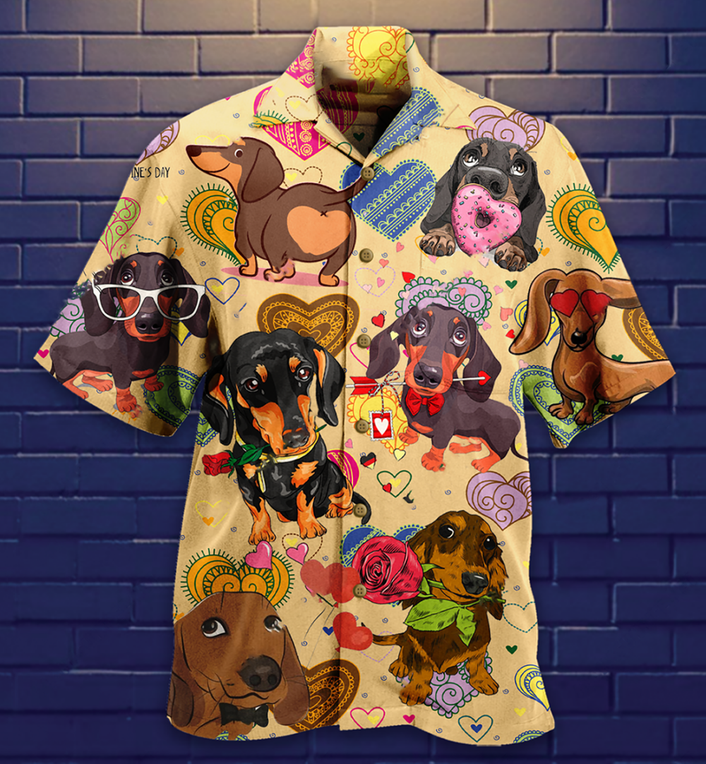 Dachshund Dogs Love Heart - Hawaiian Shirt - Owl Ohh - Owl Ohh