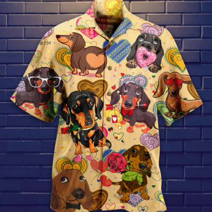 Dachshund Dogs Love Heart - Hawaiian Shirt - Owl Ohh - Owl Ohh