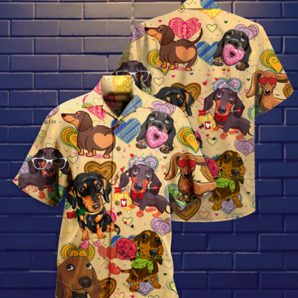 Dachshund Dogs Love Heart - Hawaiian Shirt - Owl Ohh - Owl Ohh