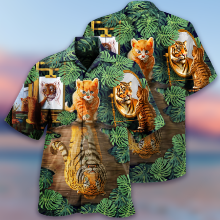 Cat And Tiger Leaf - Hawaiian Shirt - Owl Ohh - Owl Ohh