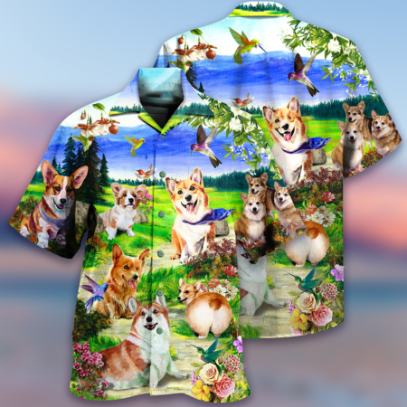 Corgi Dogs Love Blue Sky - Hawaiian Shirt - Owl Ohh - Owl Ohh
