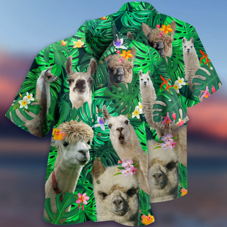 Lama Cute Love Green Leaves - Hawaiian Shirt - Owl Ohh - Owl Ohh