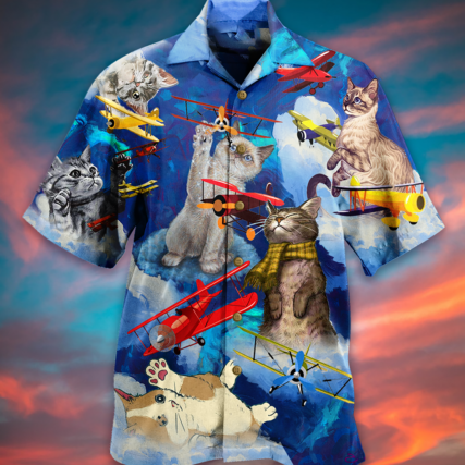 Cat Love Fly Blue Sky - Hawaiian Shirt - Owl Ohh - Owl Ohh