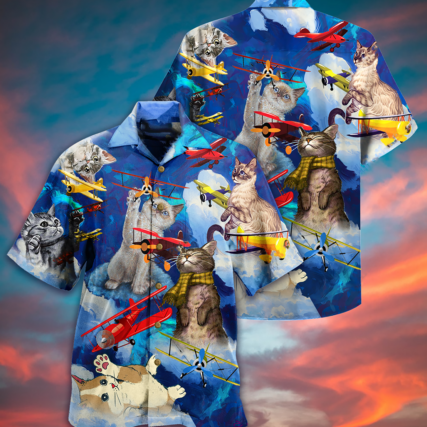 Cat Love Fly Blue Sky - Hawaiian Shirt - Owl Ohh - Owl Ohh