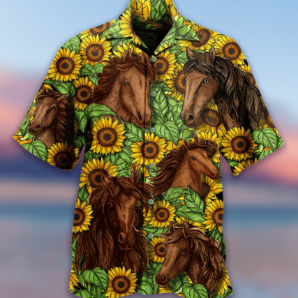 Horse And Sunflowers Amazing - Hawaiian Shirt - Owl Ohh - Owl Ohh