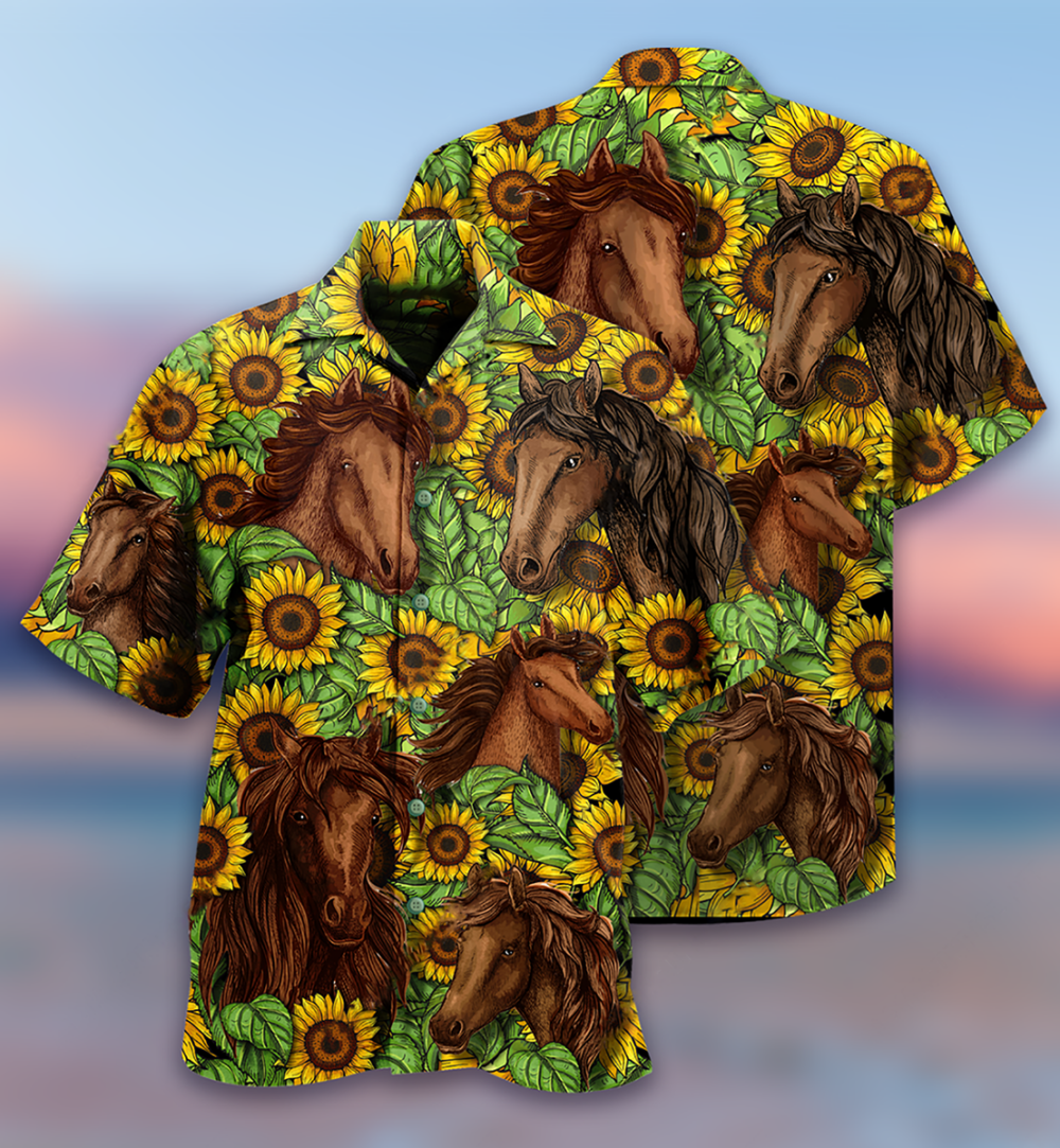 Horse And Sunflowers Amazing - Hawaiian Shirt - Owl Ohh - Owl Ohh