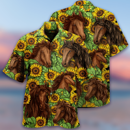 Horse And Sunflowers Amazing - Hawaiian Shirt - Owl Ohh - Owl Ohh