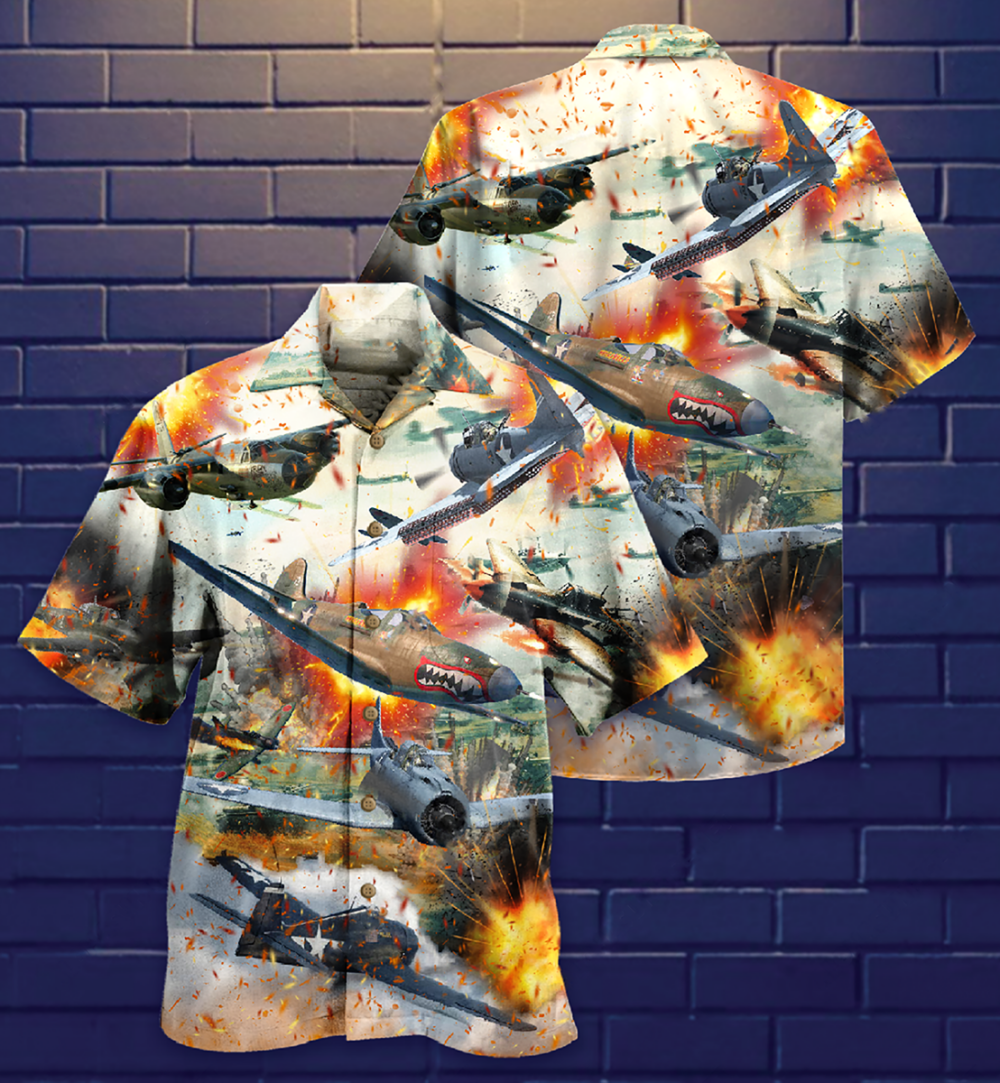 Combat Aircraft Fire War - Hawaiian Shirt - Owl Ohh - Owl Ohh