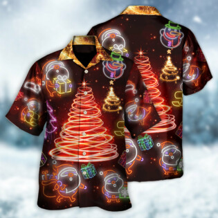 Christmas Funny Santa Claus Tree Red Neon Light Style - Hawaiian Shirt - Owl Ohh - Owl Ohh