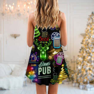 Beer Christmas Neon Art Drinking - V-neck Sleeveless Cami Dress - Owl Ohh - Owl Ohh