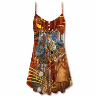 Cat To Be A Jazz - V-neck Sleeveless Cami Dress - Owl Ohh - Owl Ohh