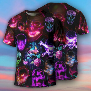 Skull Neon Art Happy Holiday - Round Neck T-shirt - Owl Ohh - Owl Ohh