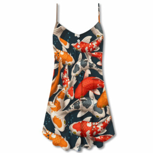Koi Fish Swimming Colorful Crap - V-neck Sleeveless Cami Dress - Owl Ohh - Owl Ohh