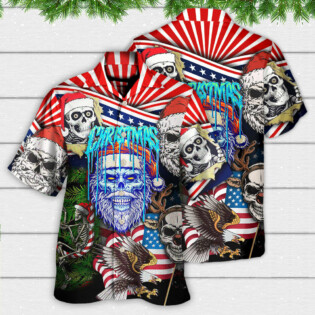 Skull Christmas US Flag Skeleton Horror Merry Christmas - Hawaiian Shirt - Owl Ohh - Owl Ohh