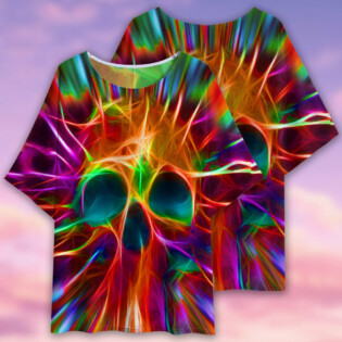 Skull Rainbow Color Love Style - Women's T-shirt With Bat Sleeve - Owl Ohh - Owl Ohh