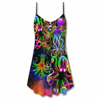 Octopus With Jellyfish Sea Life - V-neck Sleeveless Cami Dress - Owl Ohh - Owl Ohh