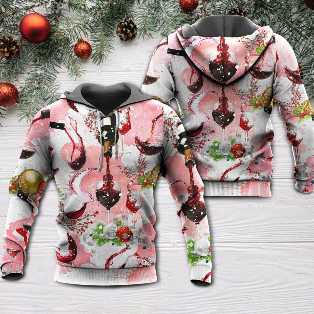 Christmas Wine Drinking A Glass Of Fine Wine - Hoodie - Owl Ohh - Owl Ohh