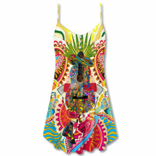 Hippie Peace Life Love Guitar - V-neck Sleeveless Cami Dress - Owl Ohh - Owl Ohh