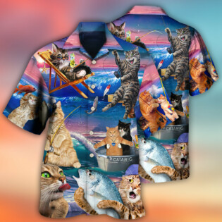 Fishing Cat Cute Beach Art Style - Hawaiian Shirt - Owl Ohh - Owl Ohh