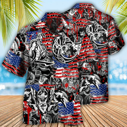 Viking Independence Day Odin Warrior And Wolf - Hawaiian Shirt - Owl Ohh - Owl Ohh