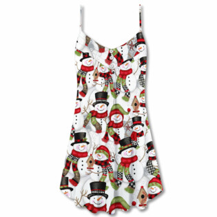 Christmas Snowman Family Happy Christmas - V-neck Sleeveless Cami Dress - Owl Ohh - Owl Ohh