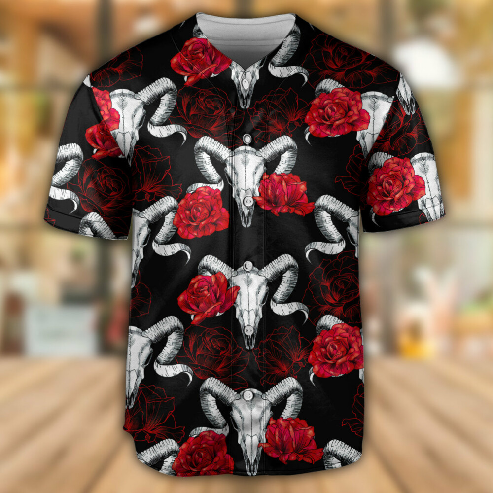 Skull Ram Rose - Baseball Jersey - Owl Ohh - Owl Ohh