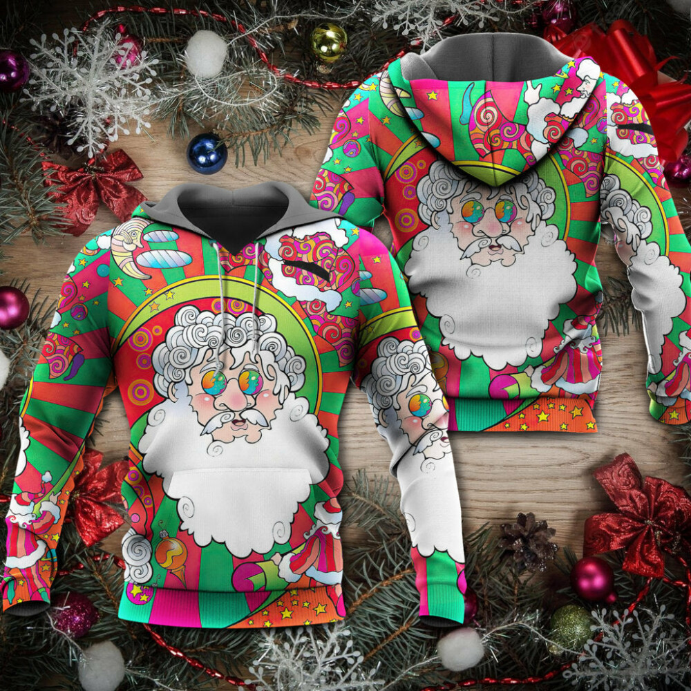 Christmas Santa Claus Psychedelic Colorful Hippie - Hoodie - Owl Ohh - Owl Ohh