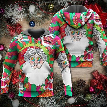 Christmas Santa Claus Psychedelic Colorful Hippie - Hoodie - Owl Ohh - Owl Ohh