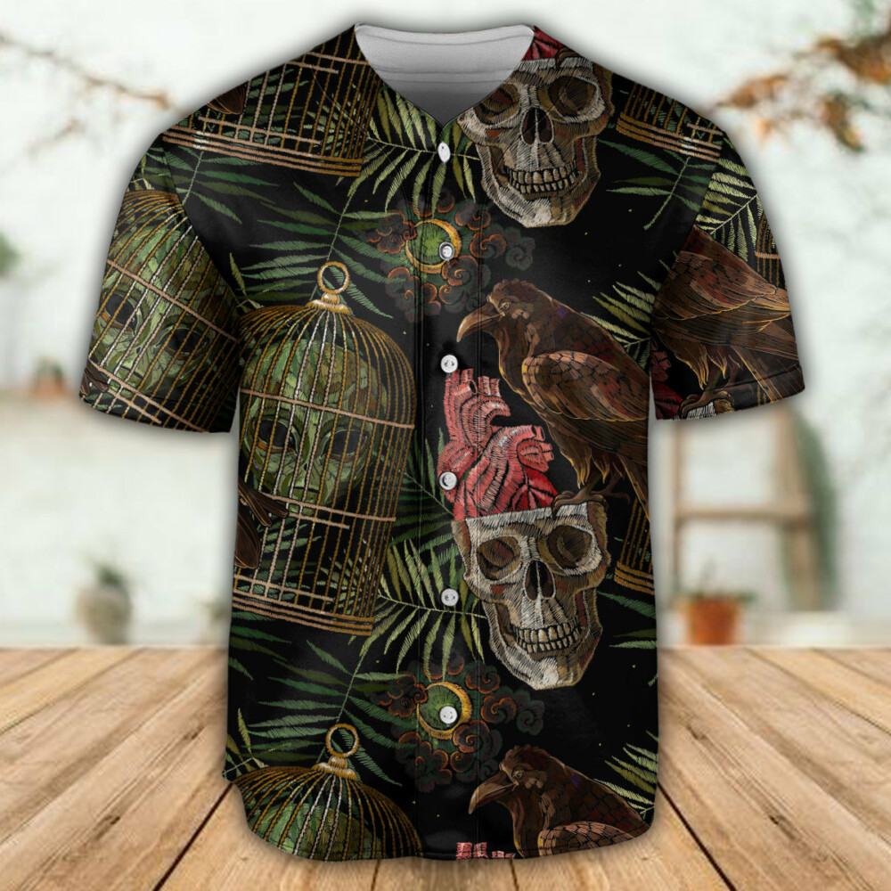 Skull Alien Tropical Leaf - Baseball Jersey - Owl Ohh - Owl Ohh