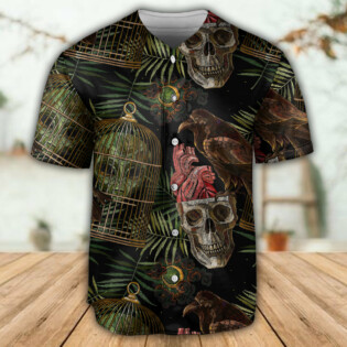 Skull Alien Tropical Leaf - Baseball Jersey - Owl Ohh - Owl Ohh