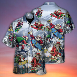 Christmas Santa Claus Skateboarding Snow Mountain Gift Light Art Style - Hawaiian Shirt - Owl Ohh - Owl Ohh
