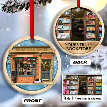 Bookstore Christmas Book And Snowflower Custom Photo Personalized - Circle Ornament - Owl Ohh - Owl Ohh