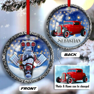 Hot Rod Christmas Snow Ball Custom Photo Personalized - Circle Ornament - Owl Ohh - Owl Ohh